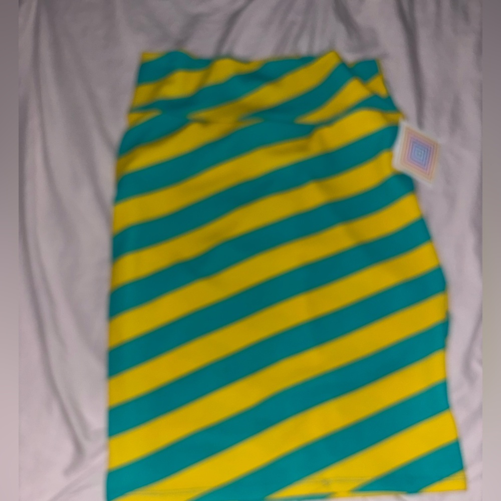 LuLaRoe Yellow and blue Striped Cassie Skirt